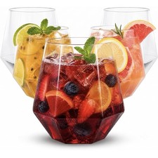 32 Pack Plastic Stemless Wine cocktail Whiskey Champagne Glasses, 12 Oz Clear