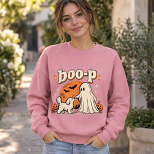Spooky Halloween Sweatshirt Ghost & Puppy Boo-p Cute Fall Graphic Shirt