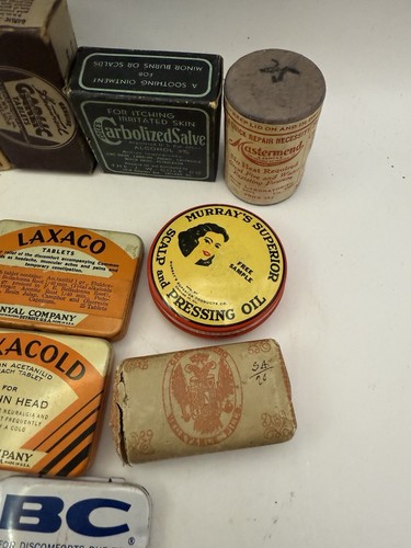 Lot of 16 Vintage Medicine Tins + Packages w/ Contents Medicine Salve Tablets - Picture 4 of 6