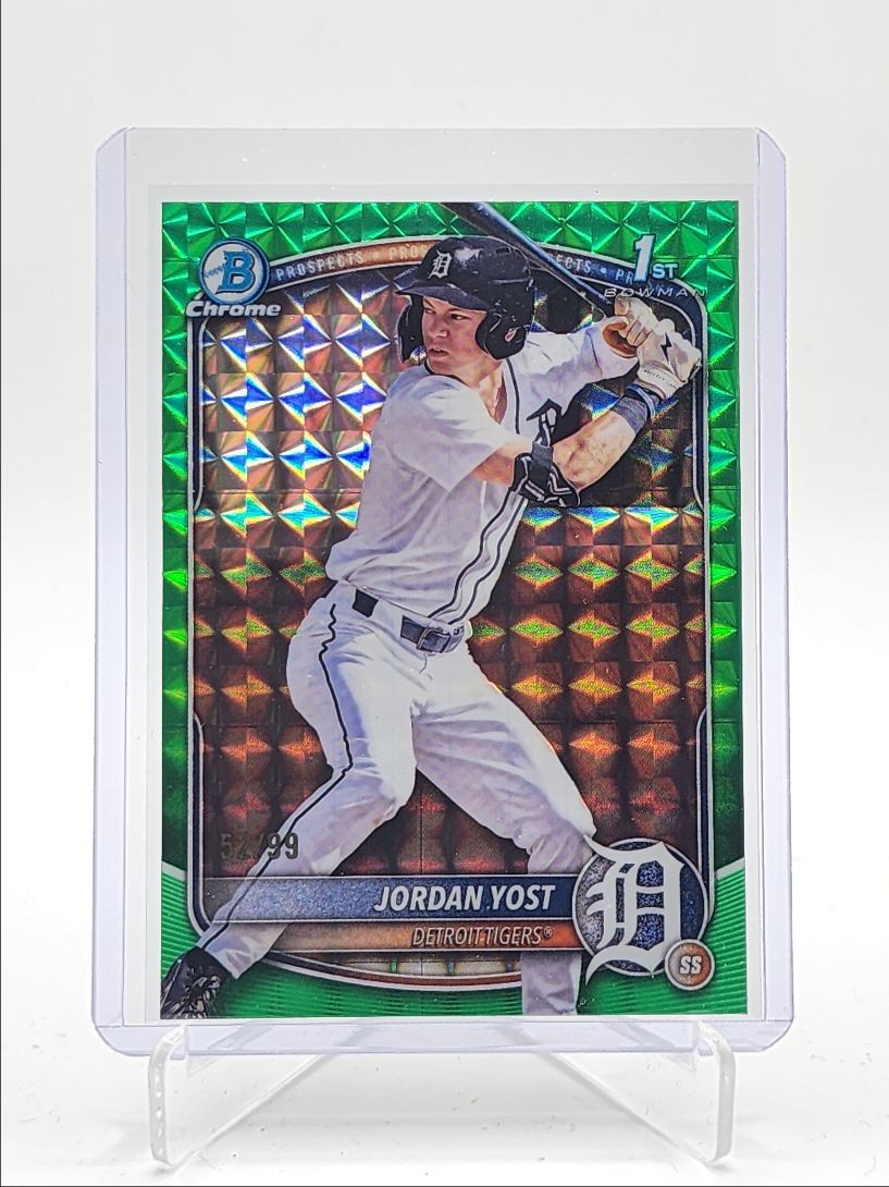 JORDAN YOST 2025 BOWMAN CHROME DRAFT 1ST GREEN GEO TIGERS /99 Q5547