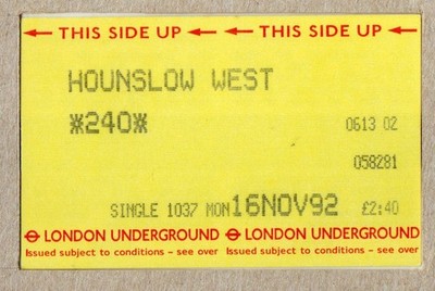 Hounslow West 02 - UTS London Underground Ticket - Middlesex TW3 - Piccadilly Line