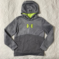 Under Armour Storm Youth Hoodie, Large YLG, Gray/neon green 1282927, UA