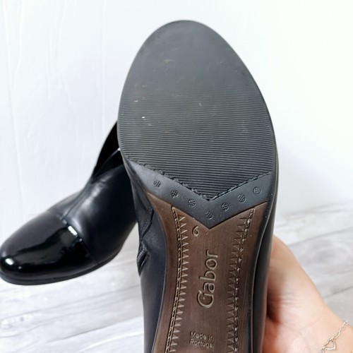 Zapatos botín de cuero Gabor talla 6 negro charol combo cono tacón tobillo - Imagen 14 de 18