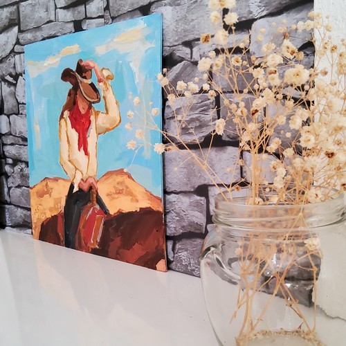 Cowgirl Painting Cowboy Western Still Original Oil Artwork Modern Decor Wall Art - Picture 3 of 13