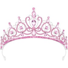 Pink Tiara for Women Girls Crystal Rhinestone Crown for Princess Party New