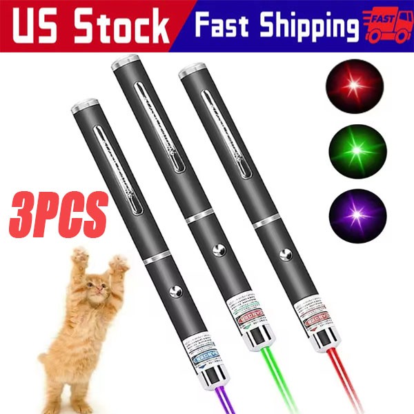 3 Packs 900Mile Laser Pointer Pen Green Blue Red Light Visible Beam Lazer