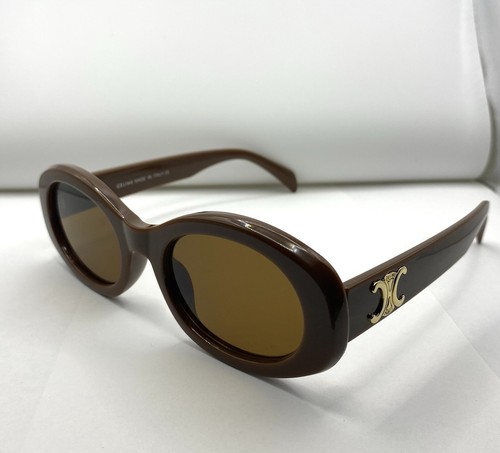 CELINE Triomphe Brown & Gold Oval Round Women's Sunglasses*GENTLY WORN*
