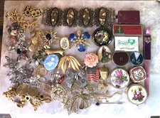 Lot Of Mixed Vintage Jewelry Brooches Earrings Bracelet Misc