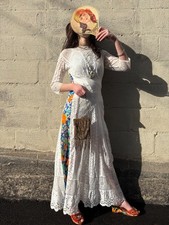 VTG Antique Edwardian 1900s White Cotton Lace Upcycled Dress Garden Party XS-M