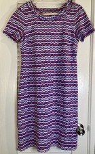 Talbots Dress Short Sleeve Chevron Ruffled Neck T-shirt Pink Blue Women’s Size S