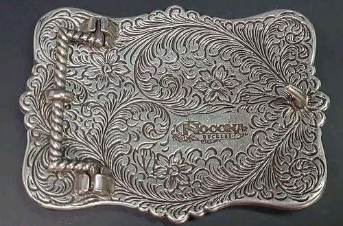 Nocona Texas Longhorn Rodeo Belt Buckle Black & Silver Floral Ornate - Picture 3 of 6