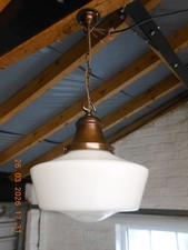 Vintage Art Deco Opaline milk glass school house chapel Pendant Ceiling Light