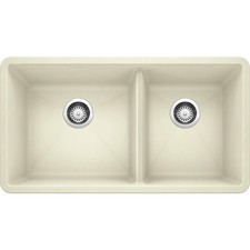 Blanco Precis 33 Inch Undermount Double Bowl Granite Sink in Biscuit, 441127