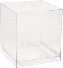 Ballot Raffle Box Clear Acrylic Plastic Charity Donation 9" W x 9 ¾" H x 9 D