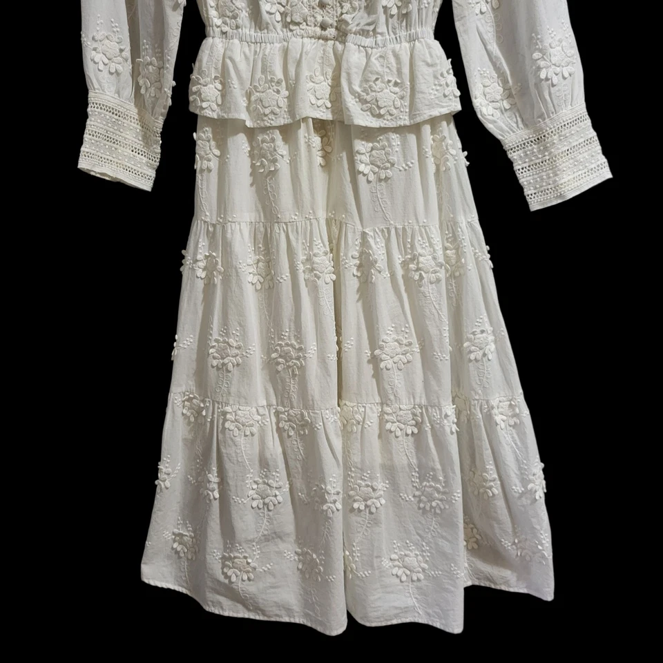 Платье миди Chicwish размер L слоновая кость хлопок оборки вышитое романтическое викторианское - Изображение 3 из 4