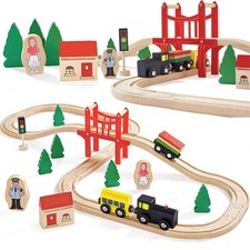 Wooden Train Set for Toddler, 39 Pcs Wooden Train Track Fits Thomas, Brio, Ch...