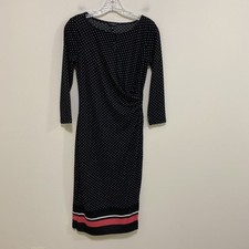 Talbots XS Faux Wrap Ruched Keyhole BLack Polyester Dress Long Sleeve