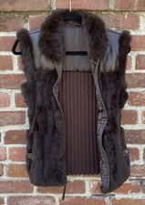 Genuine Rabbitfur/leather Trim Womens Vest By ‘june’chocolate Brn Reversible M