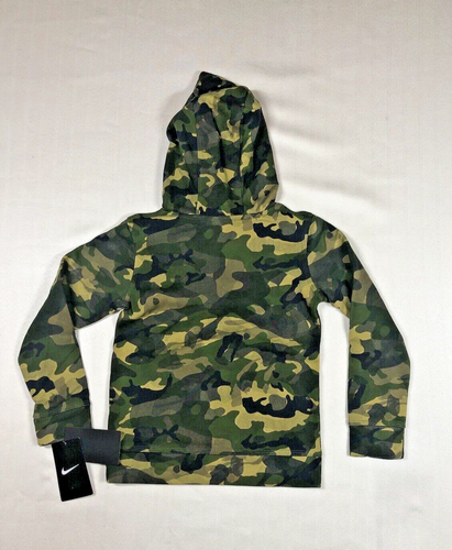 Nike Boys Camoflage Fleece Hoodie Sz 5 Med Olive Gr Camo Sweatshirt Hunting - Picture 2 of 9