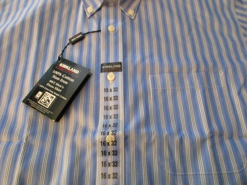 NWT! Kirkland Signature Shirt Size 16 32 Button Up Long Sleeve Men's Blue Stripe - Picture 4 of 11