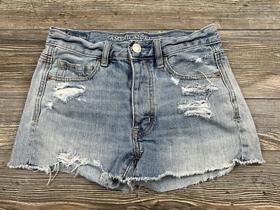American Eagle Junior 00 Shorts Low Rise Shortie Distressed Button Fly Denim