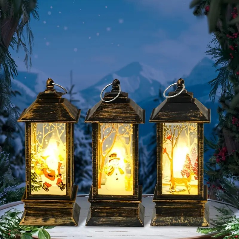 3-piece Christmas Mini LED lantern, Christmas home decoration