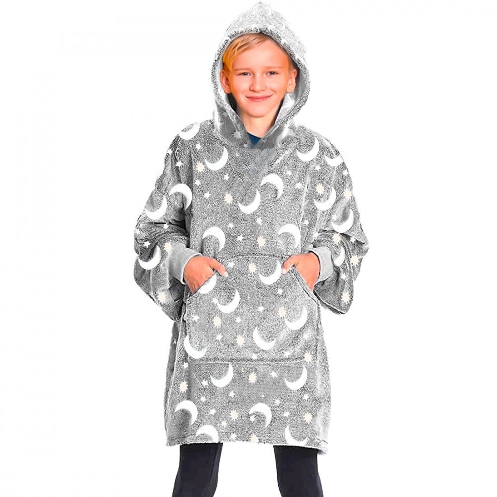 Cape polaire enfant grise phosphorescente taille unique avec capuche et manches