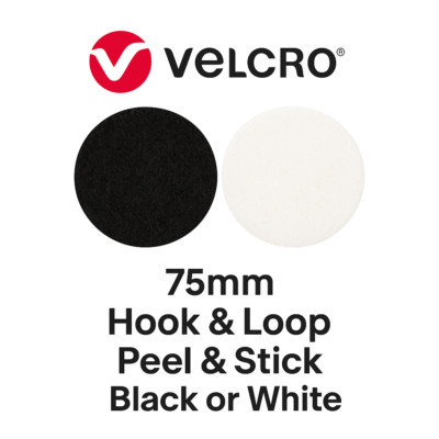 VELCRO  selbstklebende Klettpads 75 mm Klebescheiben Punkte schwarz oder weiß