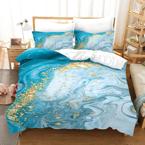 Doona Duvet Quilt Cover Bed Set Marbled Blue Gold Green Purple White Gradient - Picture 13 of 19