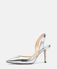 Paul Andrew Rhea 55 Leather Pump Metallic Sz 40.5 Silver