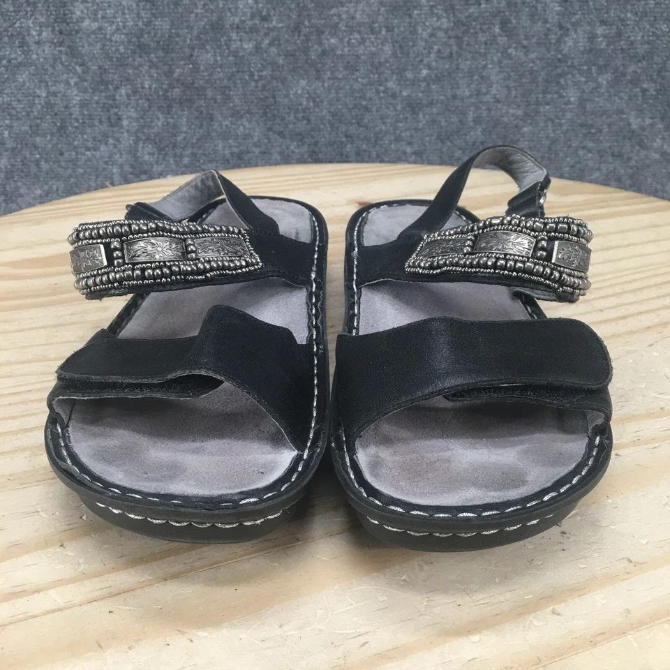 Sandalias Alegria Mujer 6 Verona Tirantes Cuero Negro Metálico Comodidad Foto 4 de 4