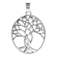 Celtic Tree of Life Oval Pendant Medallion Bail Silver Alloy Big 3 1/8" Inches