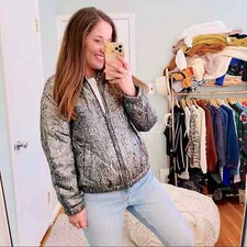 Isabel Marant Silver Snake Print Reversible Puffer Zip Up Jacket Coat 8 Medium