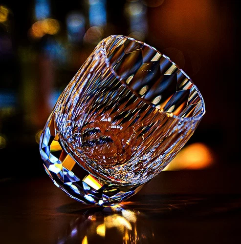 Bicchiere da whisky in cristallo Italia lucido taglio a mano bicchiere roccia 7 oz trasparente - Foto 5 di 14