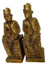 Vintage Intelligent Monkey Bookends Brass Looking Finish Heavy