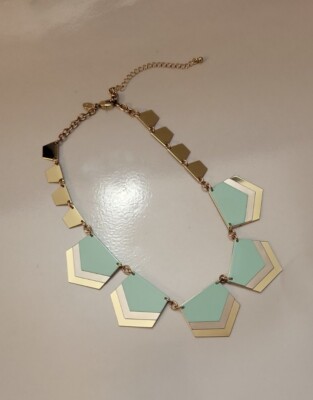 Express Goldtone Statement Aqua Enamel And Goldtone Chevron Accents Y2K