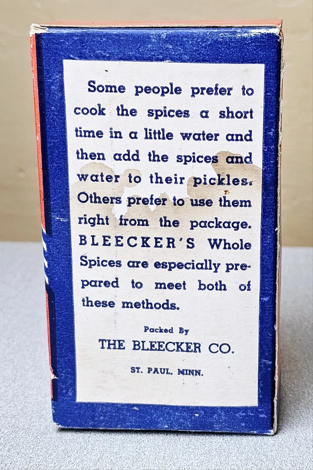 Bleecker's Pickling Spices Rare Sealed 3 oz. Vintage Box Great Colors & Graphics - Image 3 of 4
