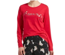 Hue Crewneck Long Sleeves Light Me Up Print Red Holiday Shirt Size Large