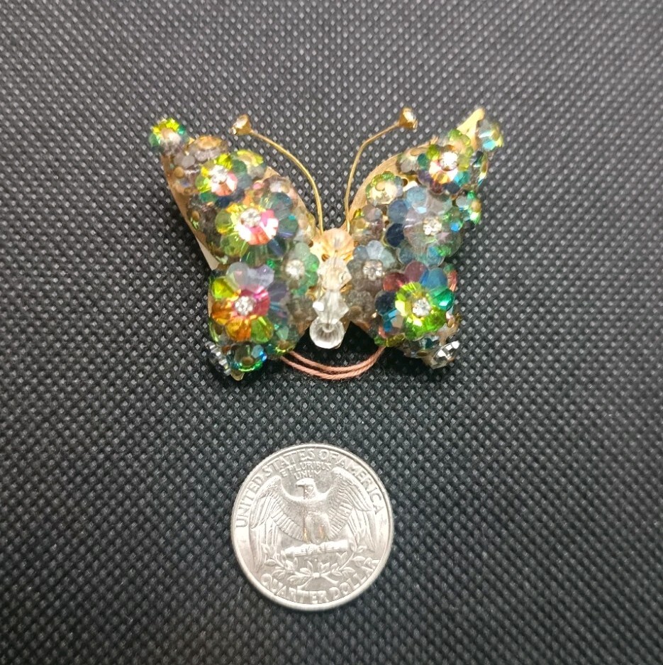 Multicolor Aurora Borealis Crystal Butterfly Vint… - image 2