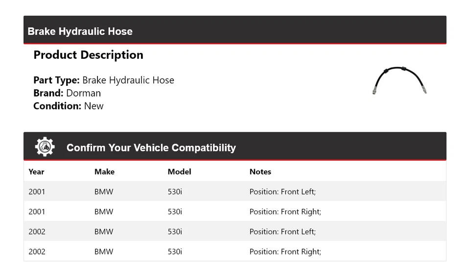 Manguera hidráulica de freno para BMW 530i Dorman 2001-2002 Foto 2 de 4