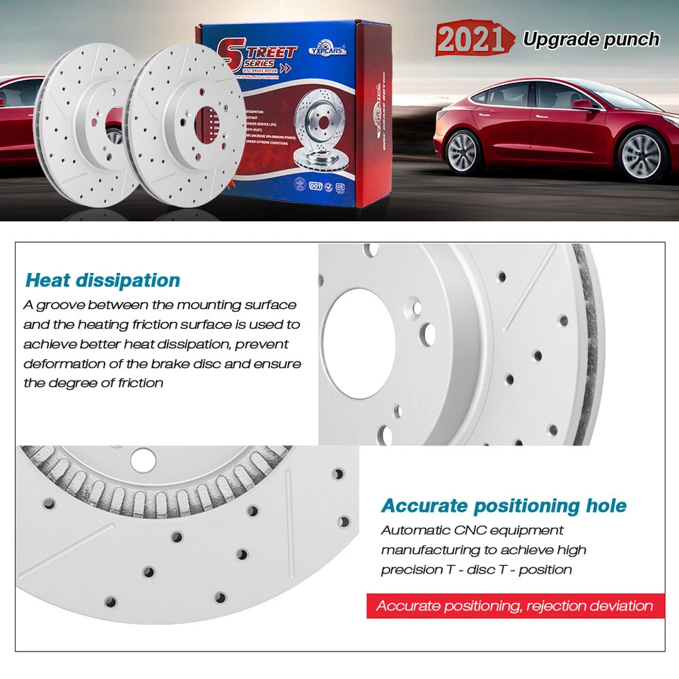 Rotores perforados delanteros y traseros + pastillas de freno de cerámica para Honda Odyssey 2005-2010 Foto 3 de 4