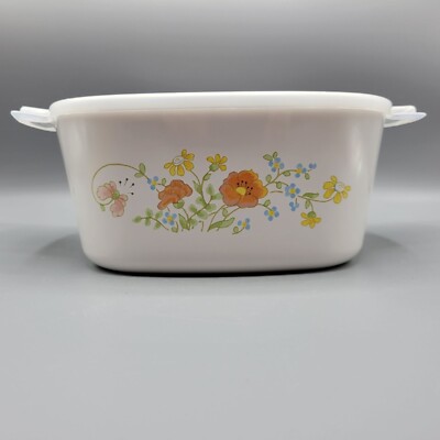 Vtg CorningWare Wildflower 3 Liter Square Casserole Dish With Plastic Lid READ