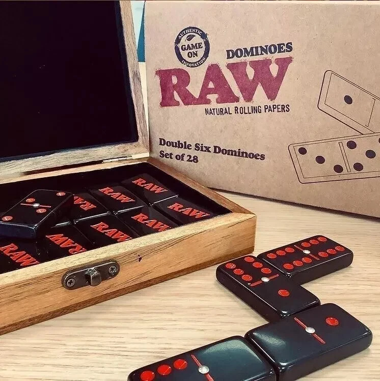 RAW Rolling Papers Double Six Dominoes Bamboo Case Set of 28 Holiday Gift Design - Image 2 of 4