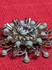 Vintage Silver Toned and Teal Turquoise Colored Pin Brooch Costume Jewelry
