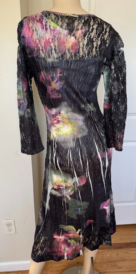 Vestido Komarov Encaje Floral Plisado Fiesta Cóctel Para Mujer Talla M Elástico Midi Foto 2 de 4