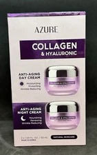 AZURE Collagen & Hyaluronic Anti-aging Day Cream Night Cream Set 1.69 oz NEW