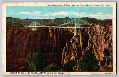 Suspension Bridge Royal Gorge Canon City Colorado CO Vintage Postcard