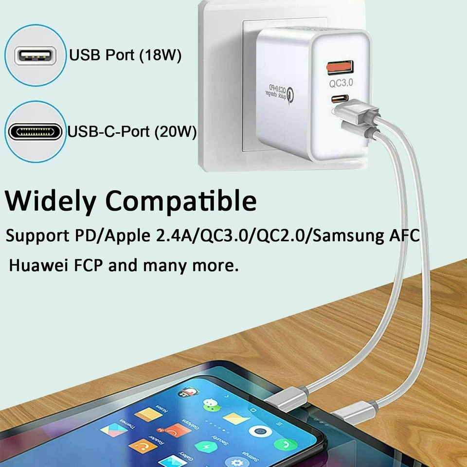 2 X USB PD 20W Quick Type-C QC 3.0 Fast Charge Phone Wall Chargers Adapter White - Image 4 of 4