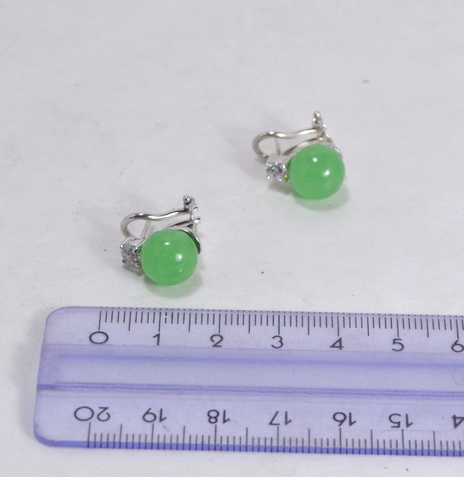 ORECCHINI ARGENTO 925 GIADA  10 mm ZIRCONE CLIPS A FILO          AGHT 0894 - Immagine 3 di 3