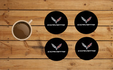 CHEVROLET CORVETTE DESIGN ROUND COASTER SET OF 4 CUSTOM MADE 3.5"